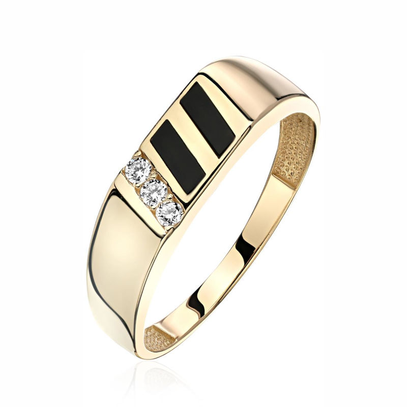 Перстень из желтого золота 585 пробы с агатом и фианитами 01Т4314121-1