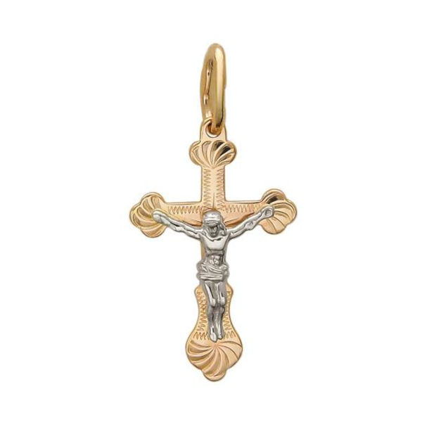 Крест нательный из двух цветов золота 375 пробы без вставок 01Р760591S