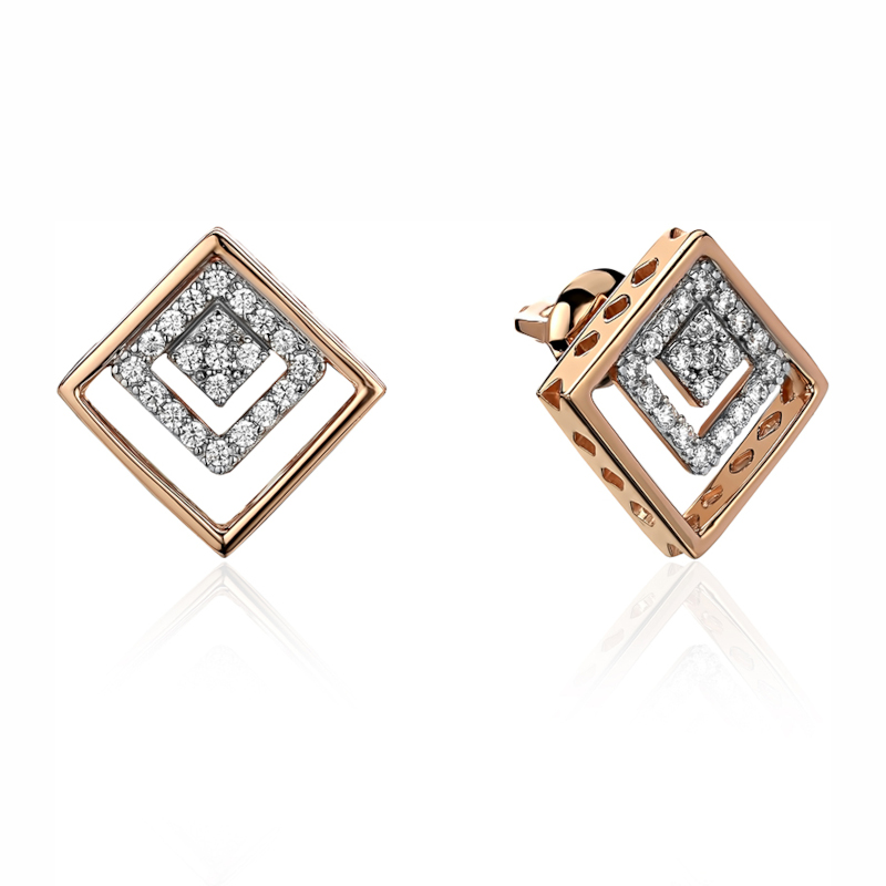 Серьги из красного золота 585 пробы с фианитами 01С1114447Р