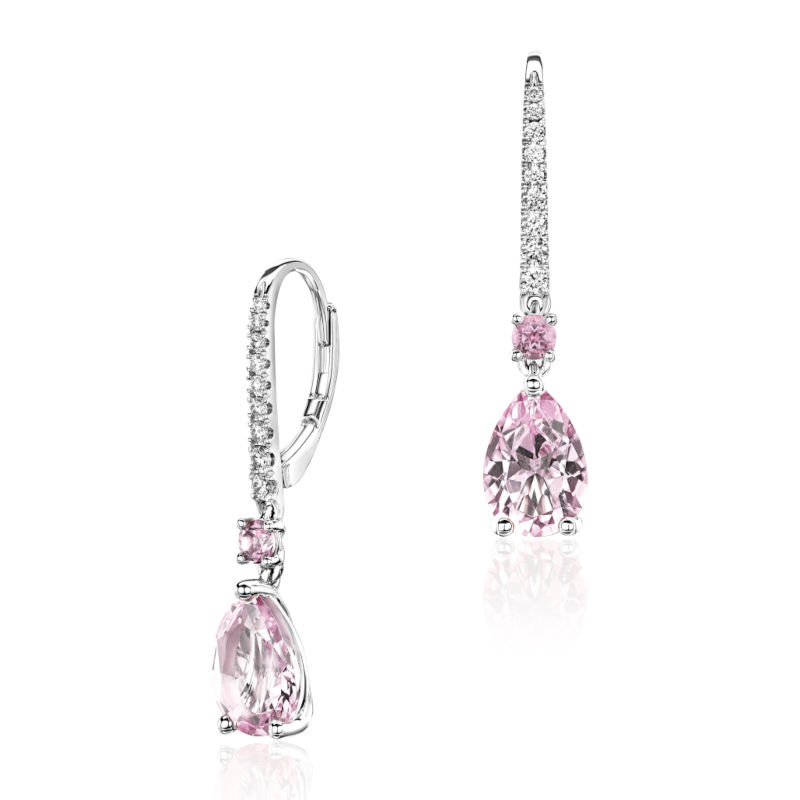 Серьги из белого золота 585 пробы с сапфирами, кунцитами и бриллиантами 01С6216607-2