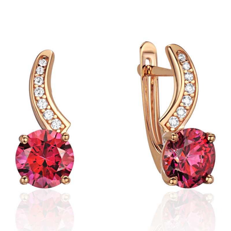 Серьги из красного золота 585 пробы с фианитами 01С2115345-2