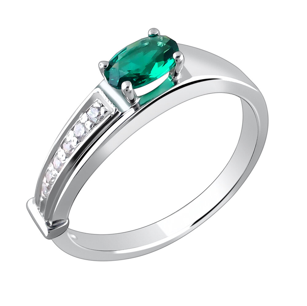 Кольцо из серебра 925 пробы с фианитами и наноизумрудом 01К255039-1