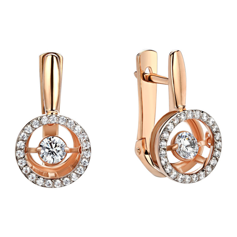 Серьги из красного золота 585 пробы с фианитами 01С117959