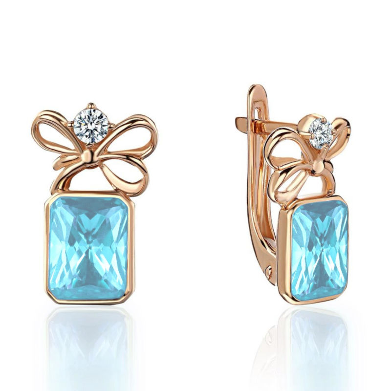 Серьги из красного золота 585 пробы с топазами и фианитами 01С3115468-1