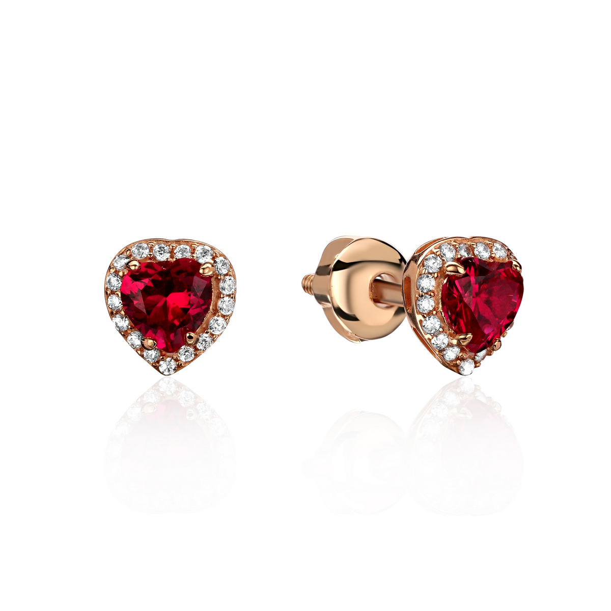 Серьги из красного золота 585 пробы с нанорубином и фианитами 01С2114628-1