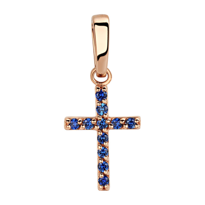 Подвеска "Крест" из красного золота 585 пробы с сапфирами 01Р511126-1