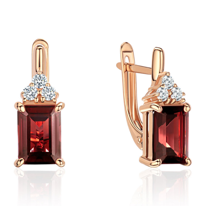 Серьги из красного золота 585 пробы с гранатом и фианитами 01С3115376-1