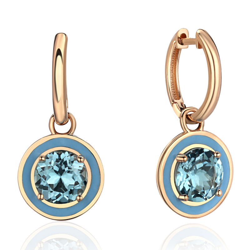 Серьги из красного золота 585 пробы с топазами и эмалью 01С3116504Э-1