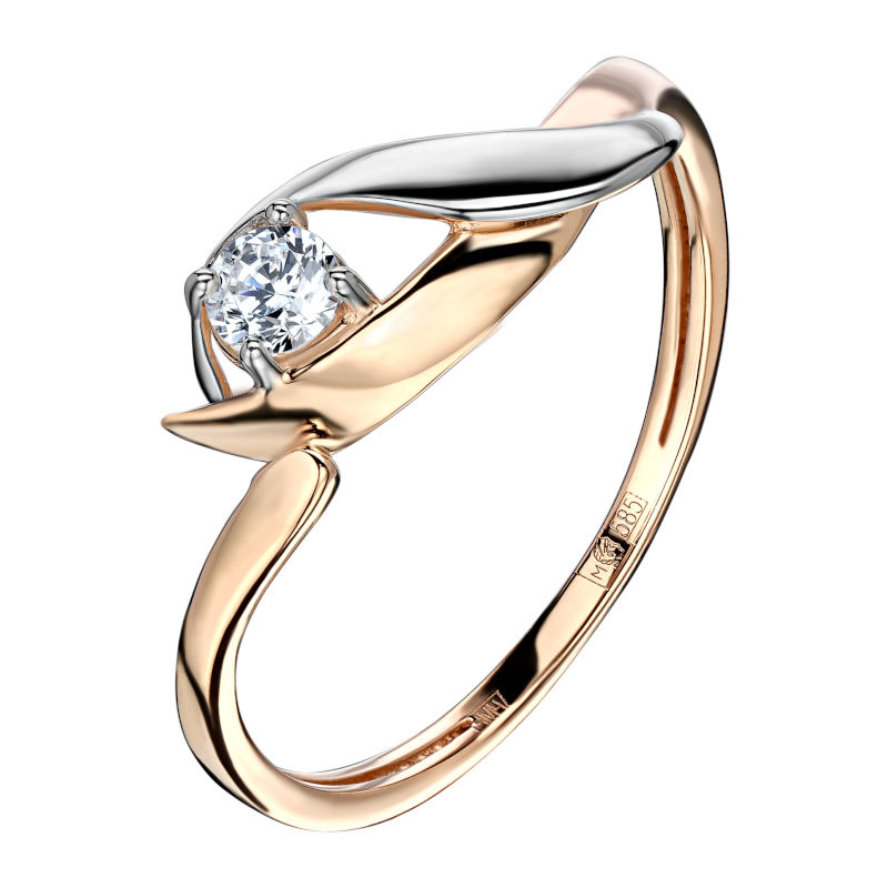 Кольцо из красного золота 585 пробы с фианитом 01К1112306Р