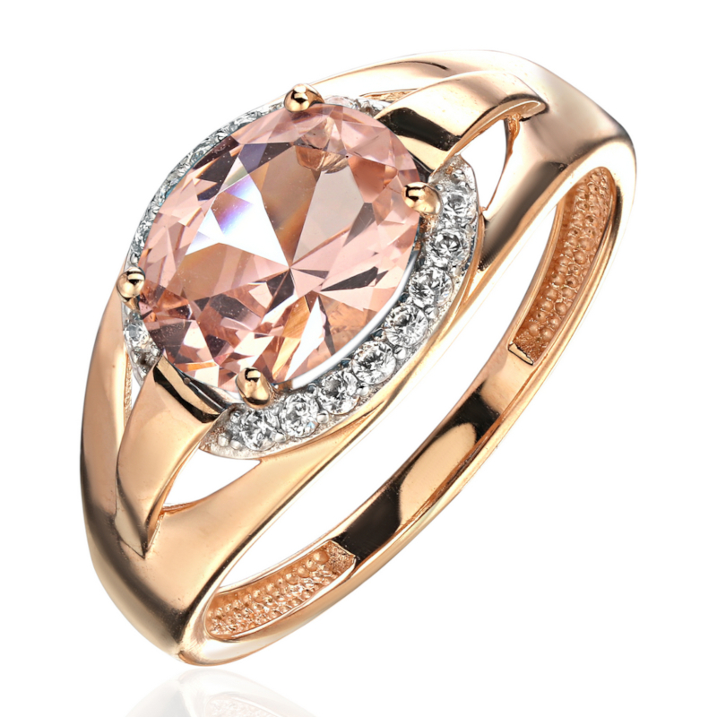 Кольцо из красного золота 585 пробы с наноситал морганитом и фианитами 01К2115471Р-1