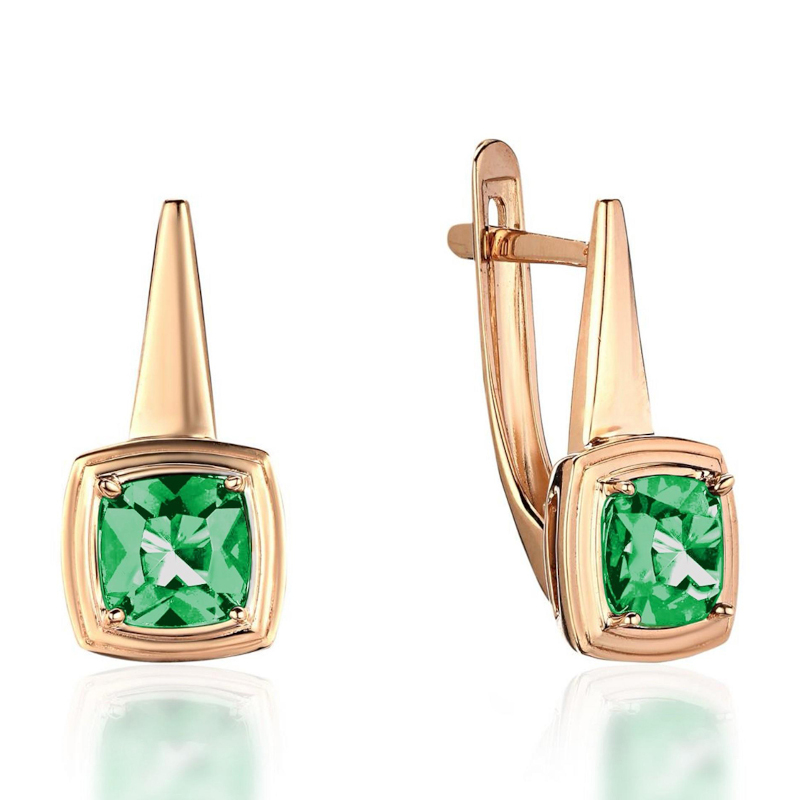 Серьги из красного золота 585 пробы с наноизумрудами 01С2116564-4