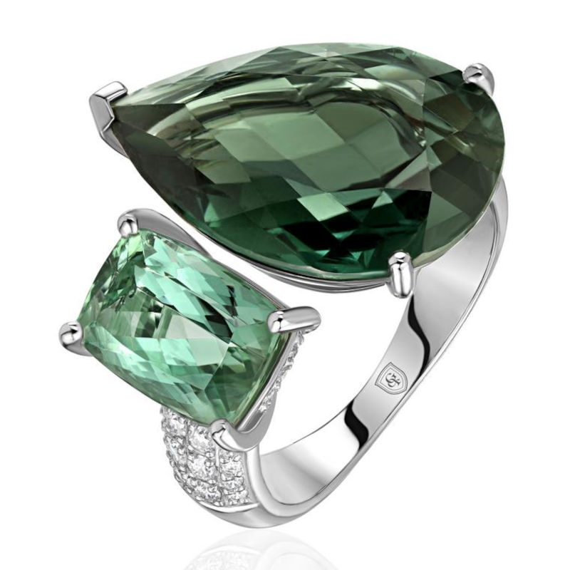 Кольцо из белого золота 585 пробы с турмалинами и бриллиантами 01К6217065-1