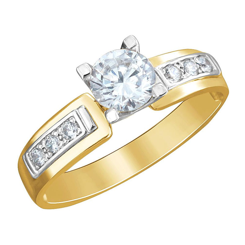 Кольцо из комбинированного золота 585 пробы с фианитами 01К1612814Ж