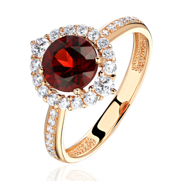 Кольцо из красного золота 585 пробы с гранатом и фианитами 01К3115431-3