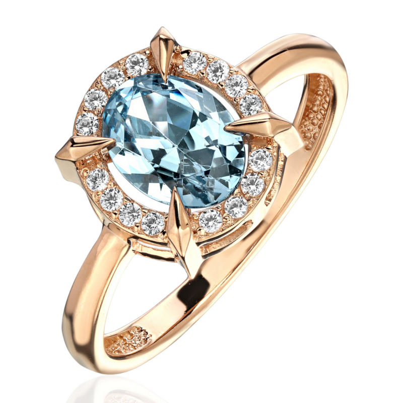 Кольцо из красного золота 585 пробы с фианитами и синтетической шпинелью 01К2115423-1