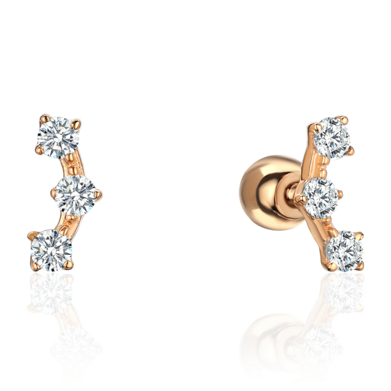 Серьга одиночная из желтого золота 585 пробы с фианитами 01С1115122