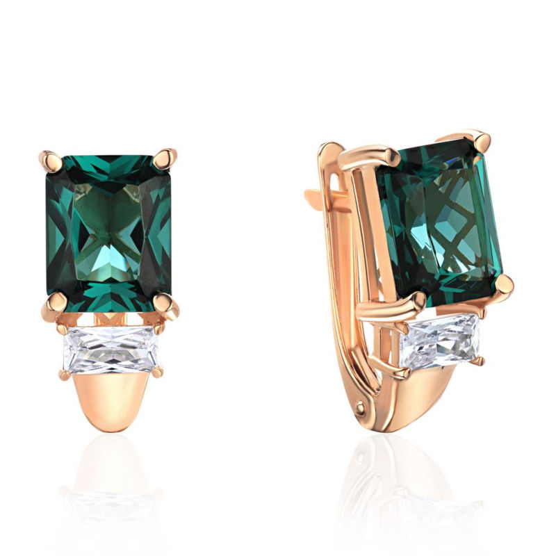 Серьги из красного золота 585 пробы с наносинтал турмалином и фианитами 01С2115763-5 Серьги из красного золота 585 пробы с наносинтал турмалином и фианитами 01С2115763-5