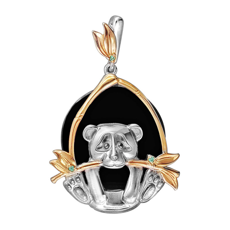 Подвеска из золоченого серебра 925 пробы с агатом и изумрудом 01П452555АЧ