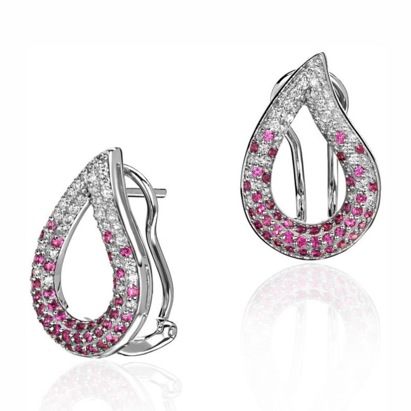 Серьги из белого золота 585 пробы с рубинами и бриллиантами 01С6214483-1