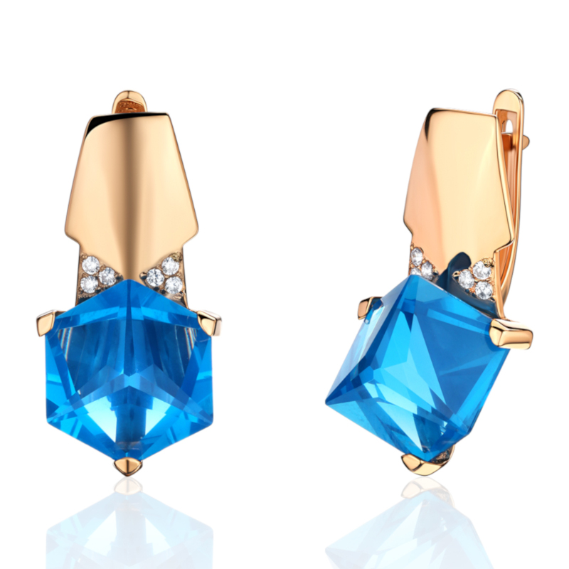 Серьги из красного золота 585 пробы с наносинтал топазами и фианитами 01С2115258-5