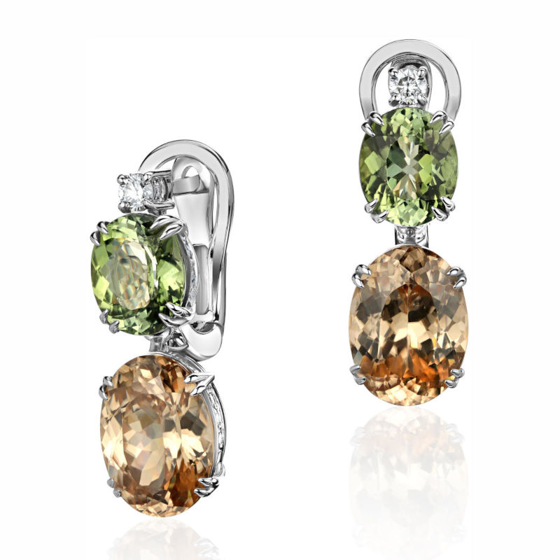 Серьги из белого золота 585 пробы с турмалинами, гиацинтами и бриллиантами 01С6214853-1