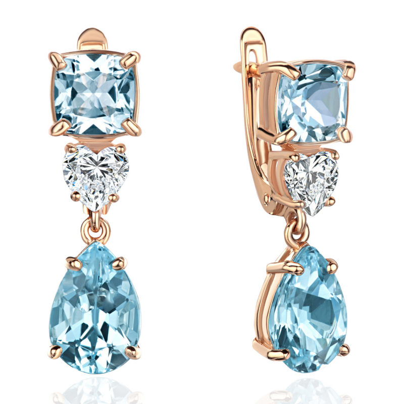 Серьги из красного золота 585 пробы с топазами и фианитами 01С3116983-1