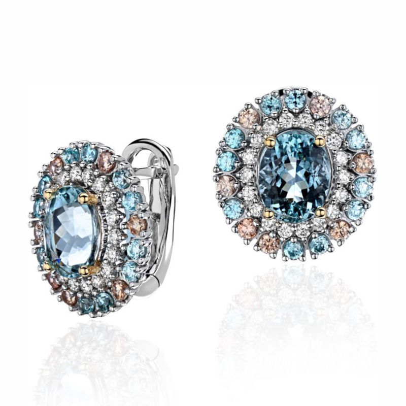 Серьги из комбинированного золота 750 пробы с цирконами и гиацинтами 01С6813987-2