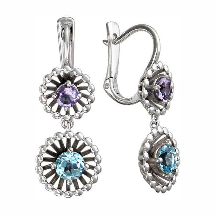 Серьги из серебра 925 пробы с аметистами и топазами 01С358116-2