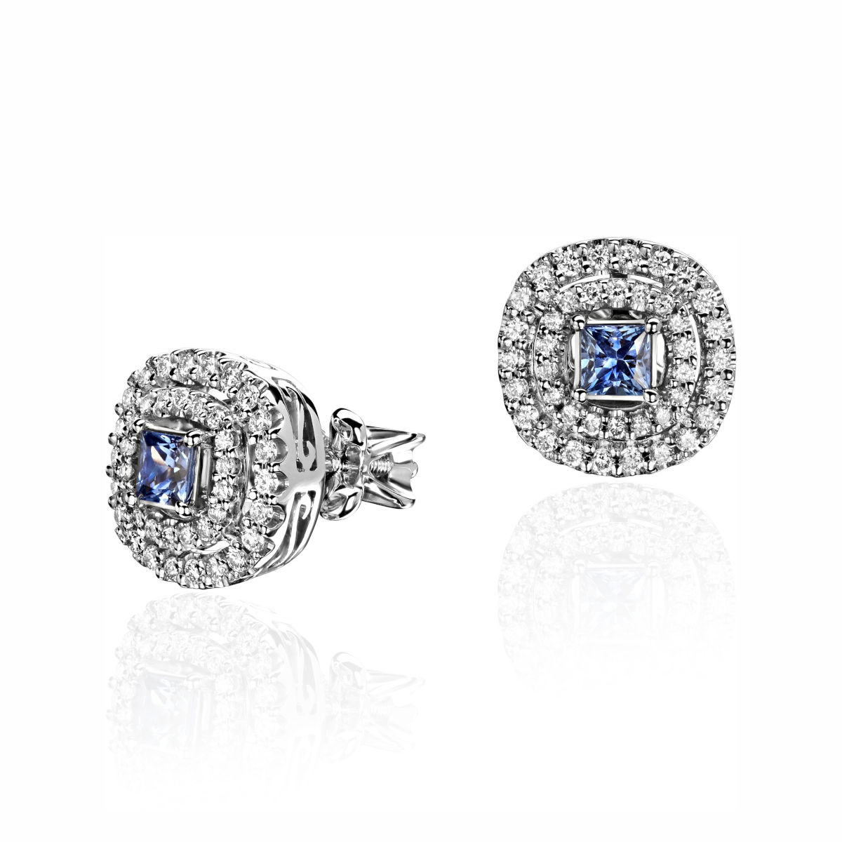 Серьги из белого золота 585 пробы с сапфирами и бриллиантами 01С6213710-2 Серьги из белого золота 585 пробы с сапфирами и бриллиантами 01С6213710-2