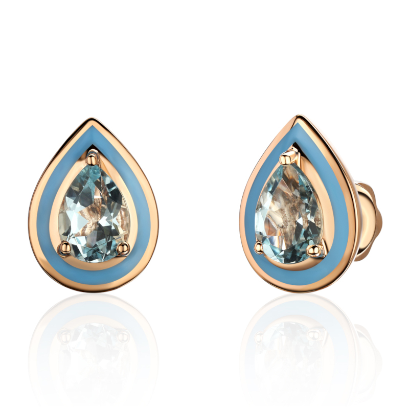 Серьги из красного золота 585 пробы с топазами и эмалью 01С3116505Э-2