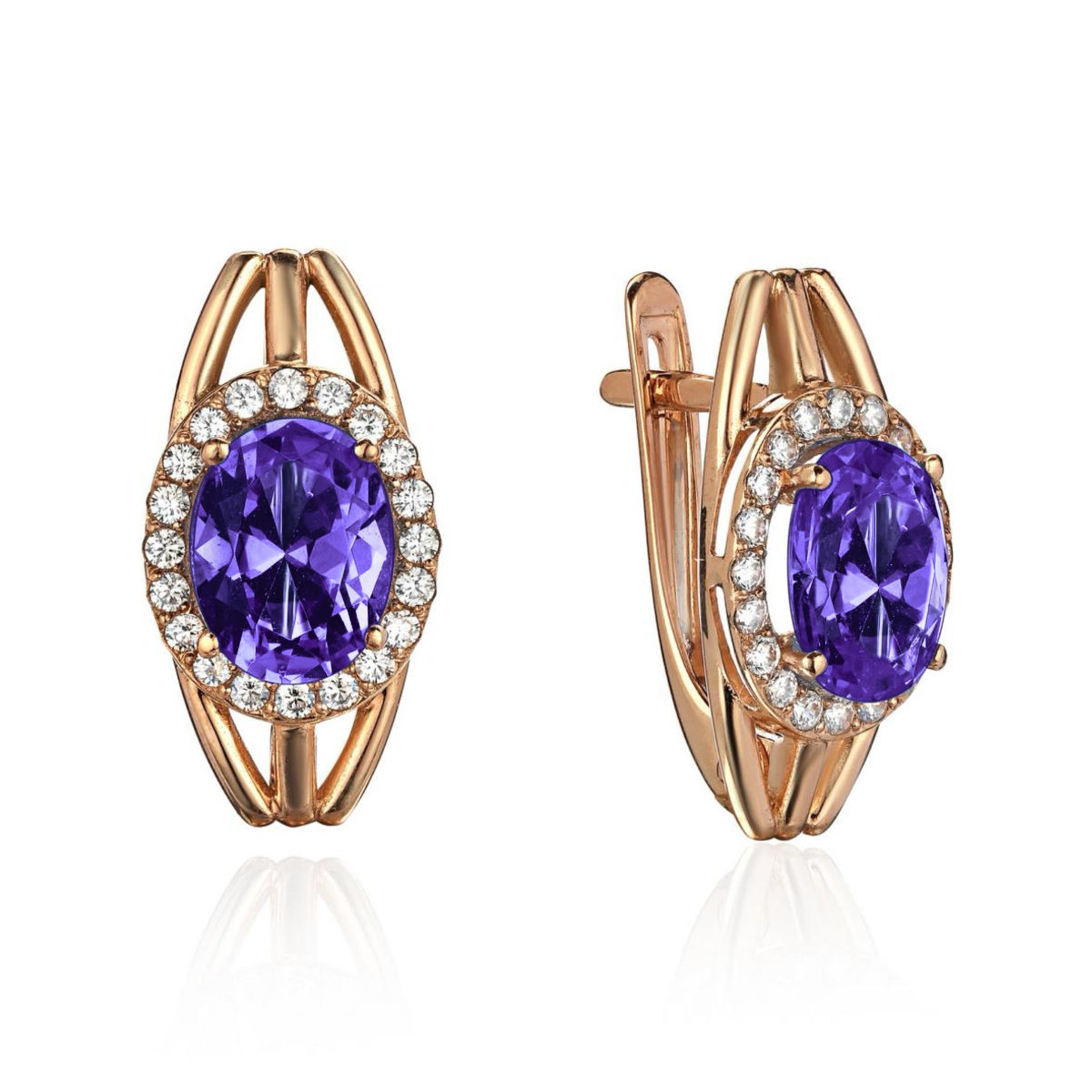 Серьги из красного золота 585 пробы с аметистами и фианитами 01С3116527-4