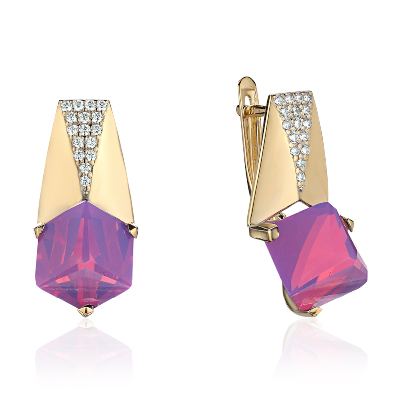 Серьги из красного золота 585 пробы с наноситал опалом и фианитами 01С2315257-6