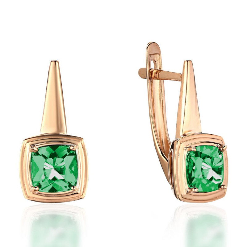 Серьги из желтого золота 585 пробы с наноизумрудами 01С2315464-4