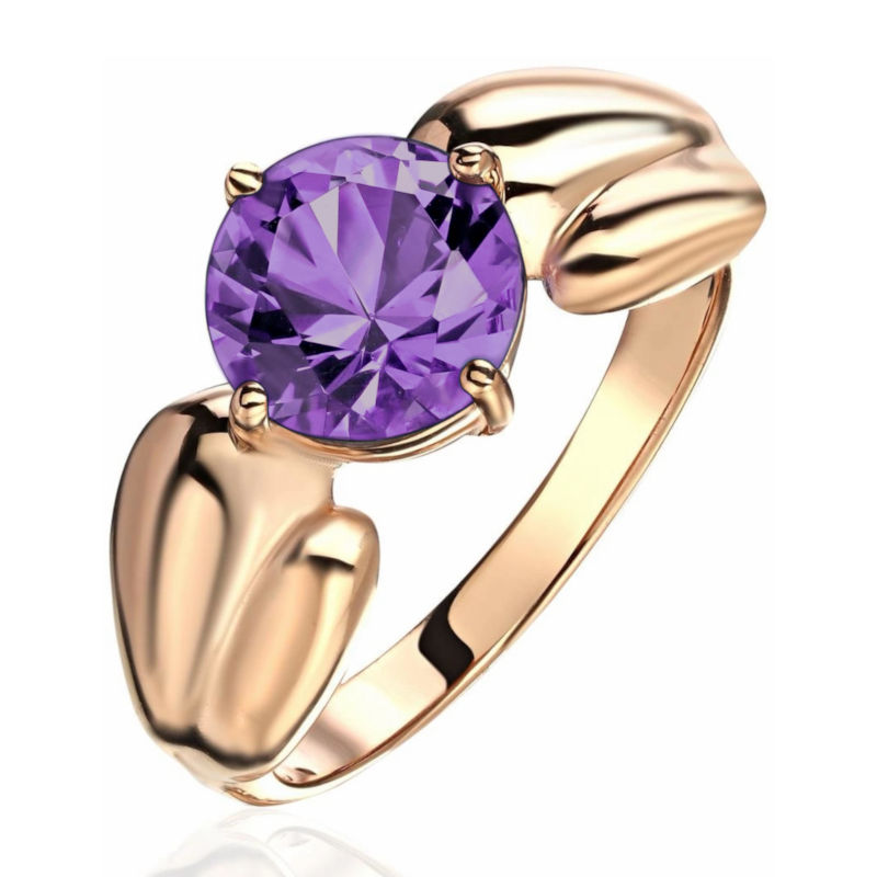 Кольцо из красного золота 585 пробы с аметистом 01К3116470-1