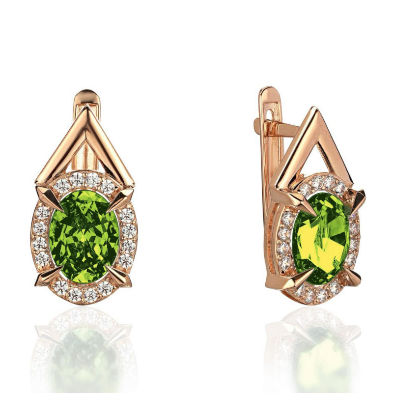Серьги из красного золота 585 пробы с хризолитами и фианитами 01С3115423-4
