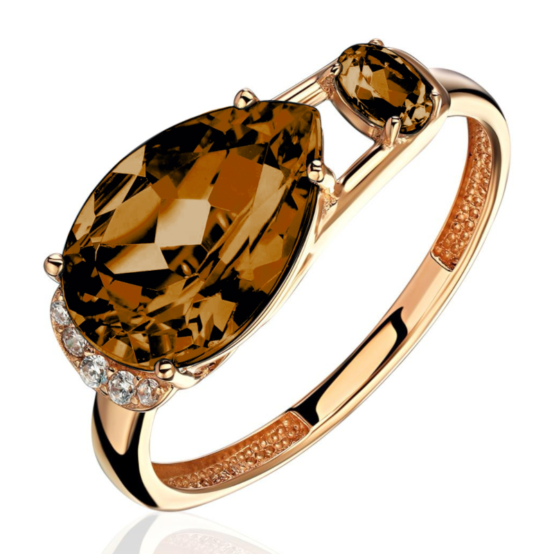 Кольцо из красного золота 585 пробы с раух-топазами и фианитами 01К3116694-4