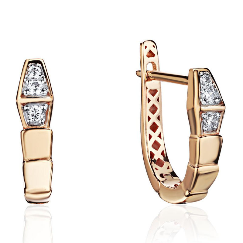 Серьги из красного золота 585 пробы с бриллиантами 01С6115190Р-17 Серьги из красного золота 585 пробы с бриллиантами 01С6115190Р-17