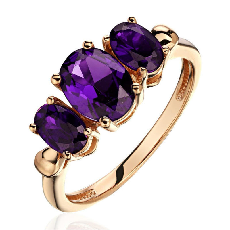 Кольцо из красного золота 585 пробы с аметистами 01К3116481-4
