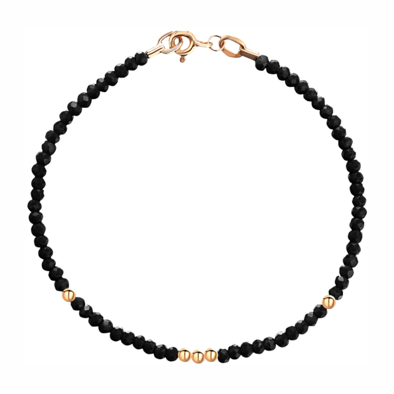 Браслет из красного золота 585 пробы с черным хрусталем 01Б213152-2