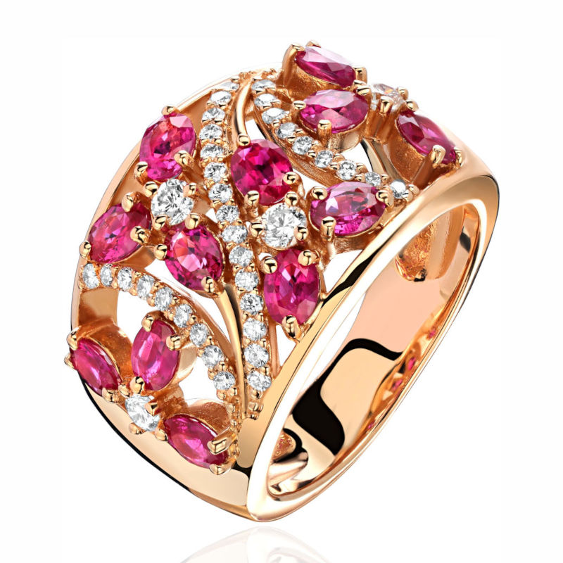 Кольцо из красного золота 585 пробы с рубином и бриллиантами 01К613348-3 Кольцо из красного золота 585 пробы с рубином и бриллиантами 01К613348-3