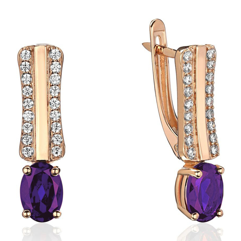 Серьги из красного золота 585 пробы с аметистами и фианитами 01С3115373Р-1
