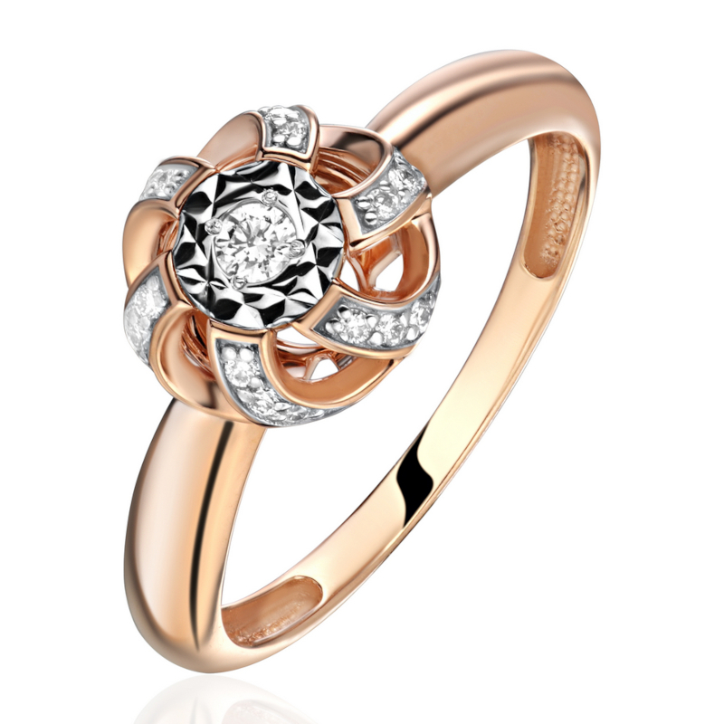 Кольцо из красного золота 585 пробы с бриллиантами 01К6115205Р