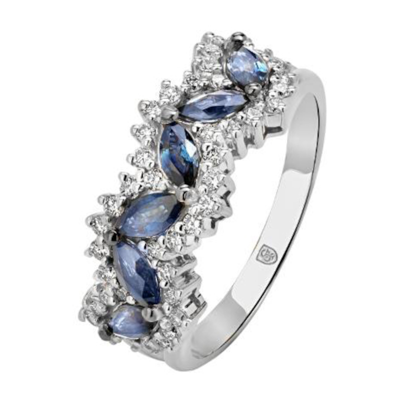 Кольцо из белого золота 585 пробы с сапфирами и бриллиантами 01К6213217-2