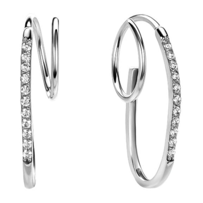 Серьги каффы без прокола из белого золота 585 пробы с фианитами 01С1213722