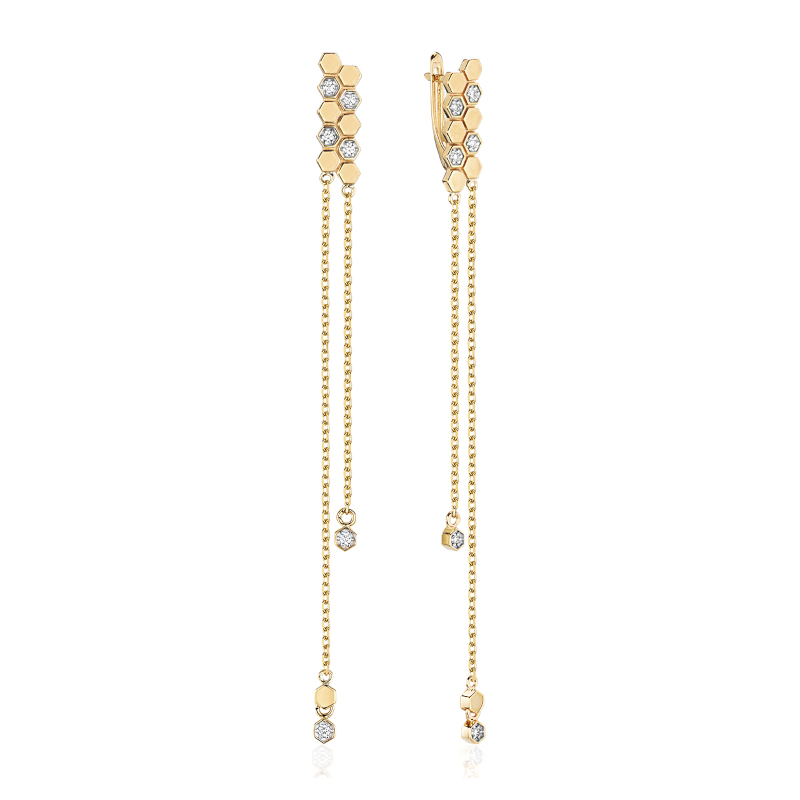 Серьги из желтого золота 585 пробы с фианитами 01С1316690Р