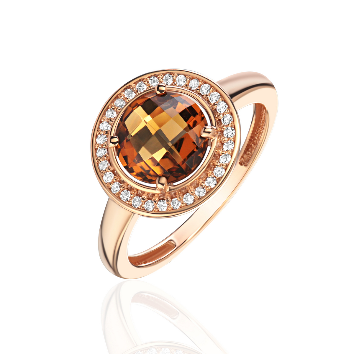 Кольцо из красного золота 585 пробы с кварцем и фианитами 01К3115407-2