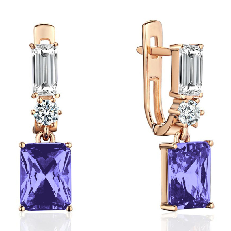 Серьги из красного золота 585 пробы с аметистами и фианитами 01С3115762-6