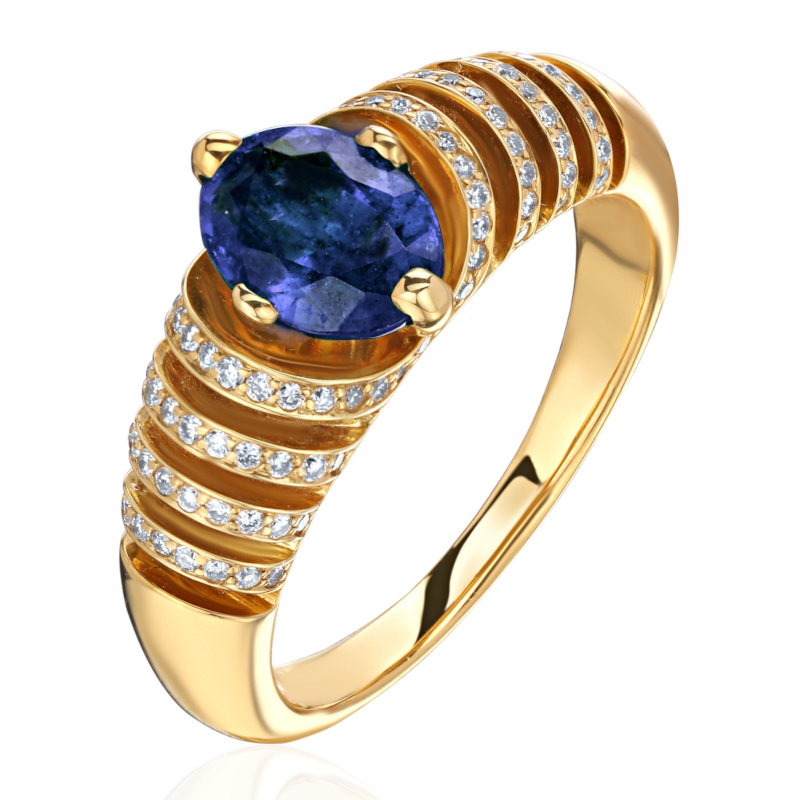 Кольцо из желтого золота 750 пробы с сапфиром и бриллиантами 01К643585-1 Кольцо из желтого золота 750 пробы с сапфиром и бриллиантами 01К643585-1