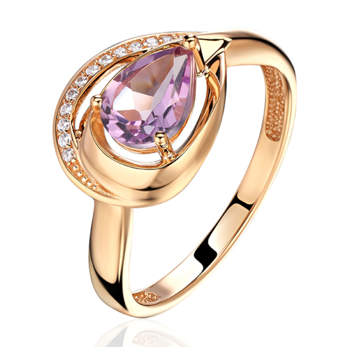 Кольцо из красного золота 585 пробы с аметистом и фианитами 01К3115348-4