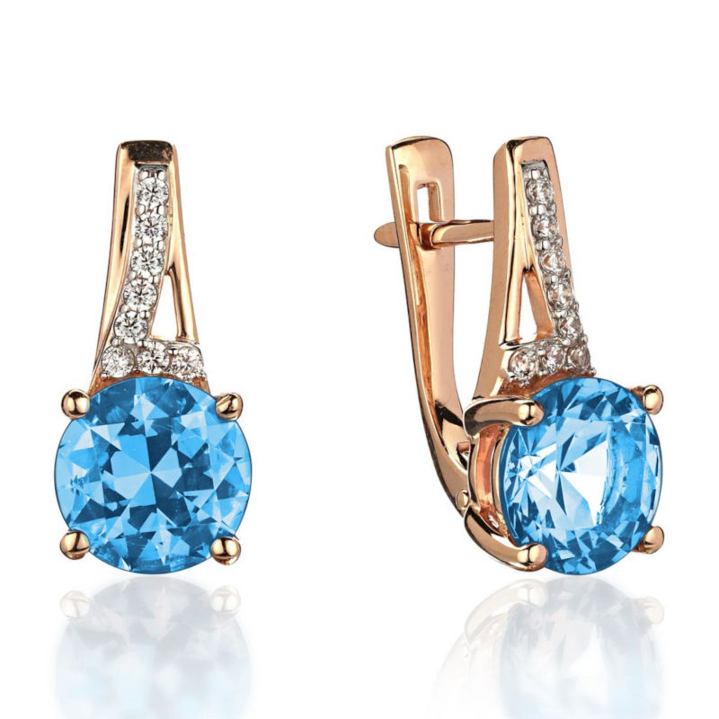 Серьги из красного золота 585 пробы с топазами и фианитами 01С3116467Р-2